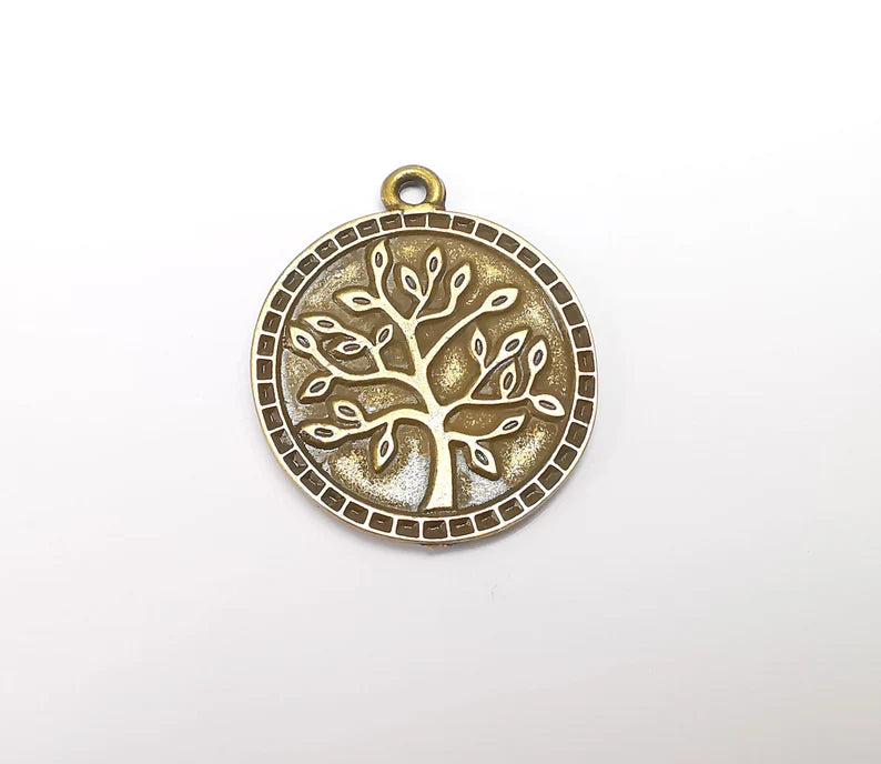 Bronze Tree Pendant Charms, Earring Charms, Dangle Pendant, Locket Pendant, Necklace Pendant, Antique Bronze Plated Metal 39x33mm G35407