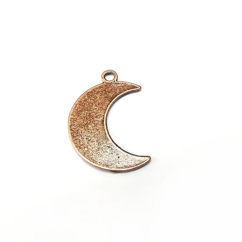 Copper Crescent Charms, Baroque Charms, Moon Earring Charms, Copper Rustic Pendant, Necklace Parts, Antique Copper Plated 26x18mm G35411