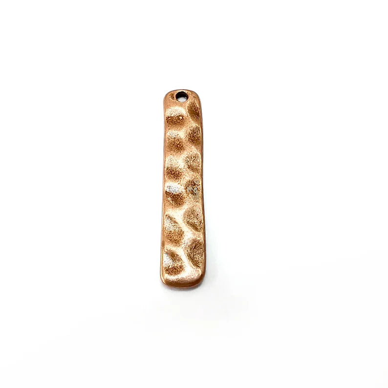 5 Copper Hammered Charms, Baroque Charms, Rectangle Earring Charms, Copper Rustic Pendant, Necklace Parts Antique Copper Plated 30x5mm G35413