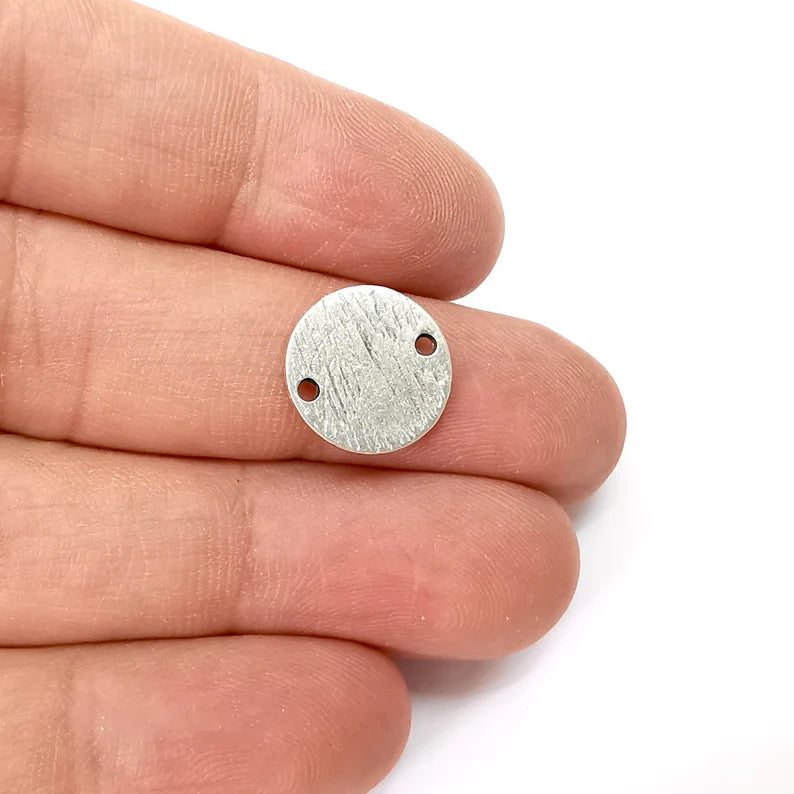 5 Two Hole Connector, Round Disc, Jewelry Parts, Bracelet Component, Silver Finding, Antique Silver Plated Metal (14mm) G35526