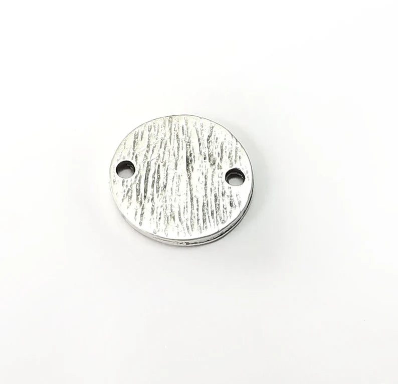 5 Two Hole Connector, Round Disc, Jewelry Parts, Bracelet Component, Silver Finding, Antique Silver Plated Metal (14mm) G35526