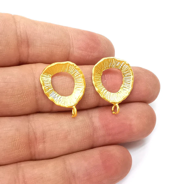 Round Earring Stud Base, Loop Earring Blank, Ear Settings Resin Bezel, Cabochon Mounting, Gold Plated Brass (16mm ) G35527