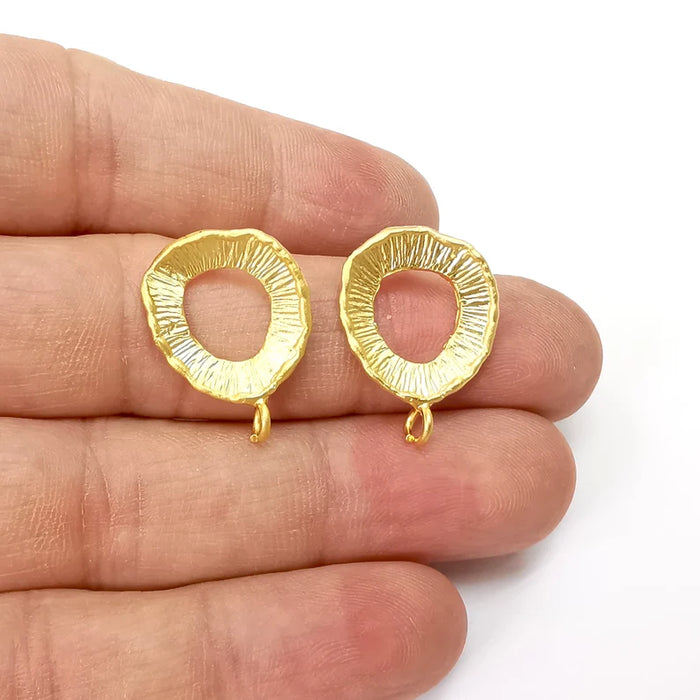 Round Earring Stud Base, Loop Earring Blank, Ear Settings Resin Bezel, Cabochon Mounting, Gold Plated Brass (16mm ) G35527