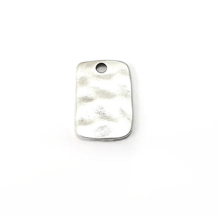10 Hammered Rectangle Charms , Top Hole Charms, Rectangle Antique Silver Plated Charms (15x10mm) G35528