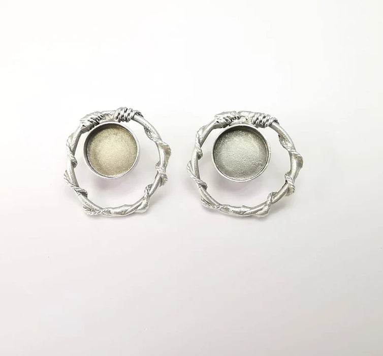 Wire Wrapped Earring Base, Resin Earring Blank, Ear Settings Bezel, Cabochon Mountings, Antique Silver Plated Brass (14mm blanks) G35418