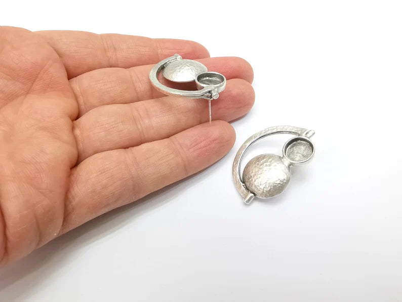Earring Stud Base, Moon Earring Blank, Ear Settings Resin Bezel, Cabochon Mounting, Antique Silver Plated Brass (10mm blanks) G35427