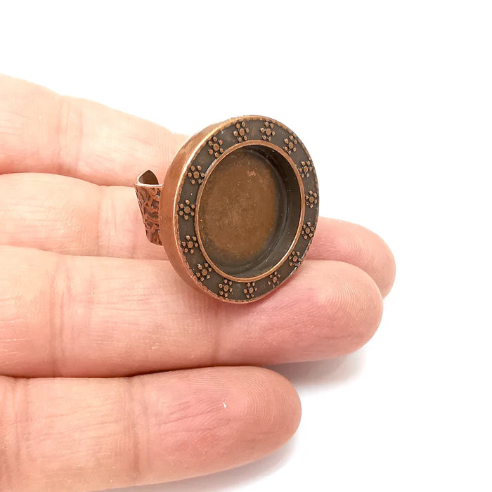 Copper Ring Setting, Cabochon Blank, Resin Bezel, Round Ring Mounting, Epoxy Frame Base, Adjustable Antique Copper Plated 20mm G35535