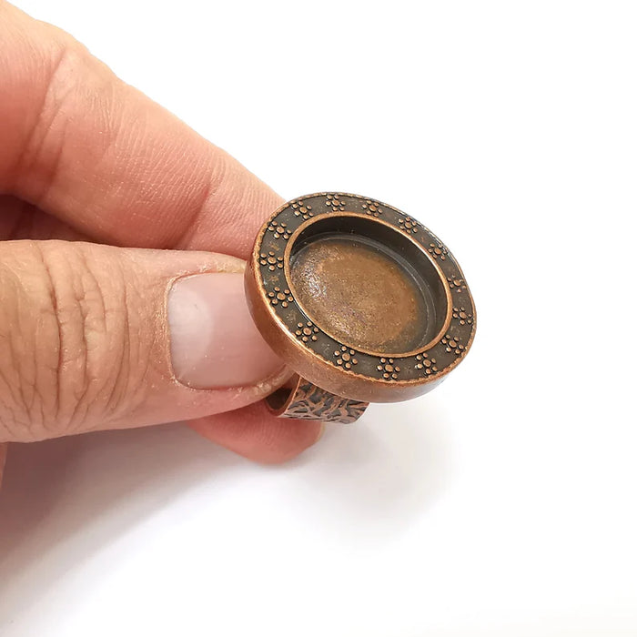 Copper Ring Setting, Cabochon Blank, Resin Bezel, Round Ring Mounting, Epoxy Frame Base, Adjustable Antique Copper Plated 20mm G35535