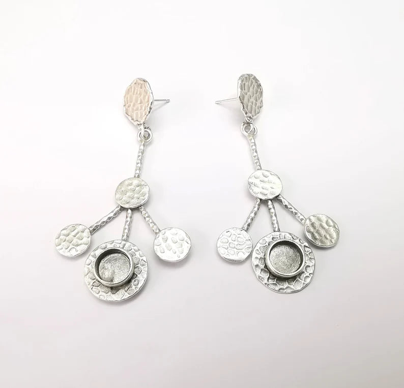 Hammered Earring Blank, Earring Dangle Base, Ear Settings Resin Bezel, Cabochon Mounting, Antique Silver Plated Brass (8mm blanks) G35436