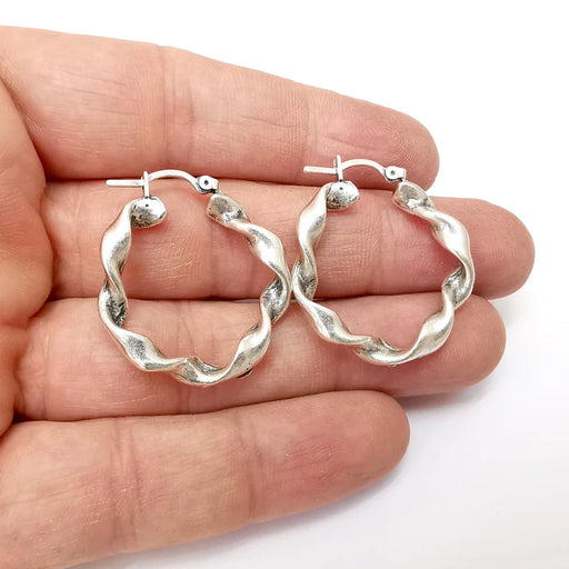 Silver Twisted Earring , Wrapped Hoop Earrings, Antique Silver Plated Earring, Findings (28mm) G35538
