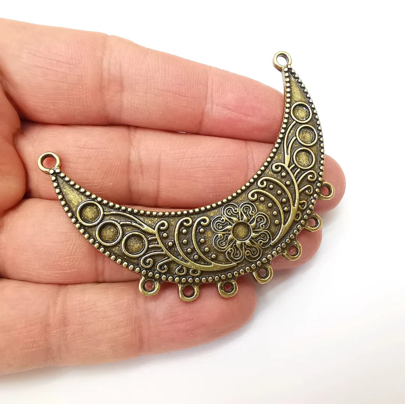 Flower Connector, Necklace Parts, Collar Jewelry Parts, Pendant Component, Antique Bronze Finding, Antique Bronze Plated (66x47mm) G35541