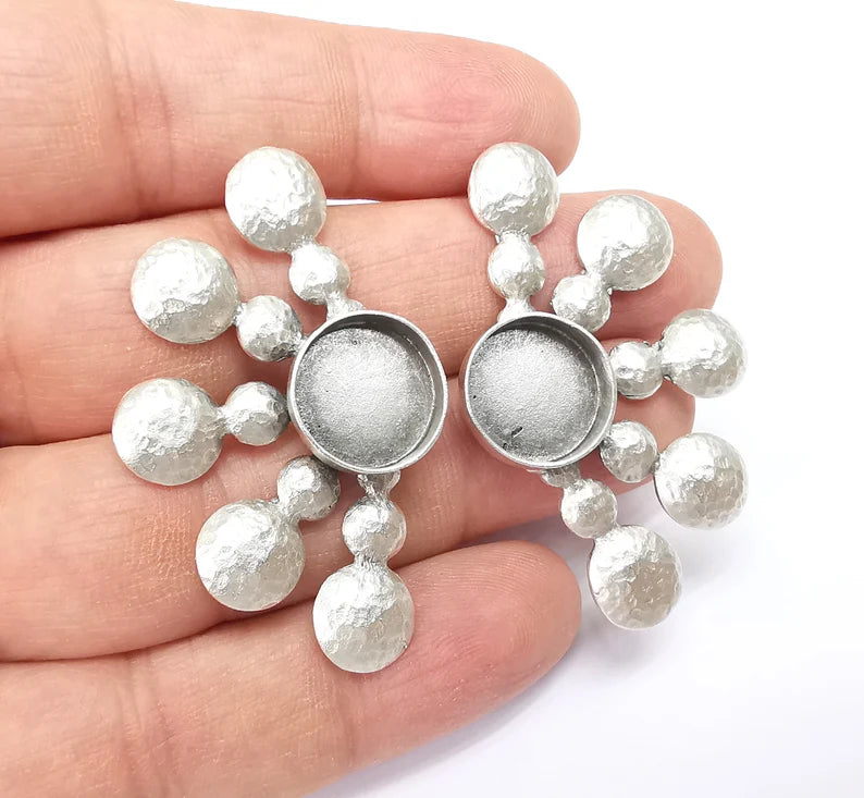 Hammered Earring Blank, Bubble Earring Base, Ear Settings Resin Bezel, Cabochon Mounting, Antique Silver Plated Brass (14mm blanks) G35437