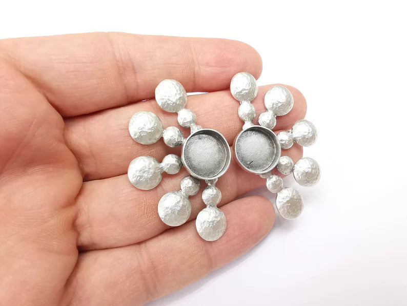 Hammered Earring Blank, Bubble Earring Base, Ear Settings Resin Bezel, Cabochon Mounting, Antique Silver Plated Brass (14mm blanks) G35437