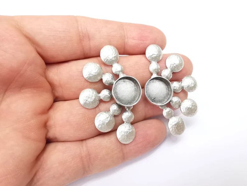Hammered Earring Blank, Bubble Earring Base, Ear Settings Resin Bezel, Cabochon Mounting, Antique Silver Plated Brass (14mm blanks) G35437