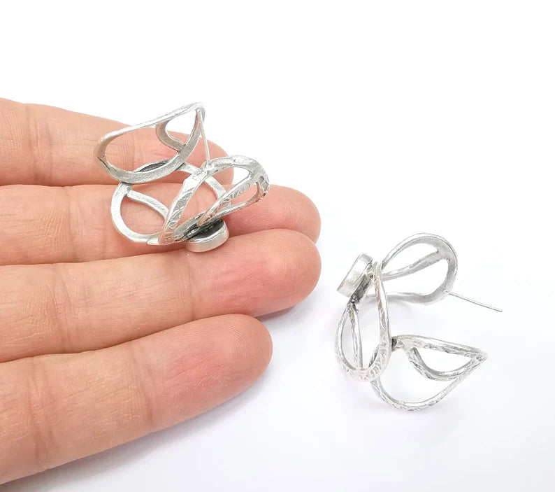 Earring Stud Base, Organic Shape Earring Blank, Ear Settings Resin Bezel, Cabochon Mounting, Antique Silver Plated Brass (8mm blanks) G35439