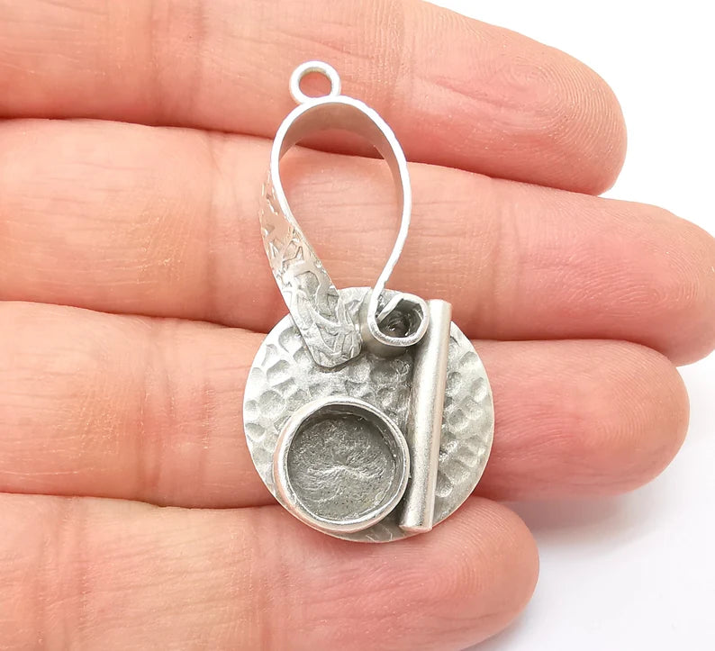 Silver Pendant Blank, Cabochon Bezel, Locket Pendant Base, inlay Mountings, Resin Necklace, Antique Silver Plated Brass (8mm blank) G35544