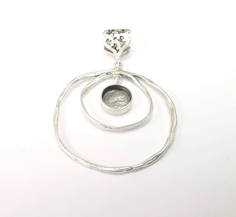 Circle Pendant Bezel, Cabochon Blank, Locket Pendant Base, inlay Mounting, Resin Necklace, Antique Silver Plated Brass 10mm blank G35447