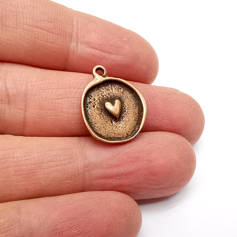 2 Copper Heart Charms, Boho Charms, Dangle Charms, Earring Charms, Rustic Charms, Necklace Parts, Antique Copper Plated 20x17mm G35452