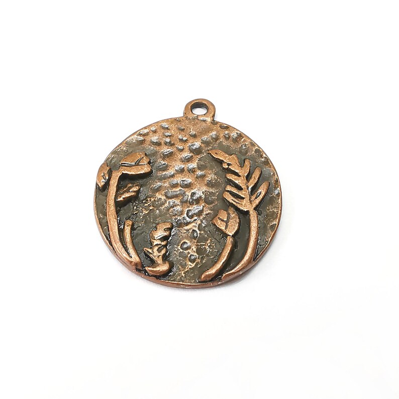 Flower Charms, Plant Charm, Garden Charm, Spring Charms, Round Disc Charms, Earring Parts, Antique Copper Plated 28x25mm  G21851