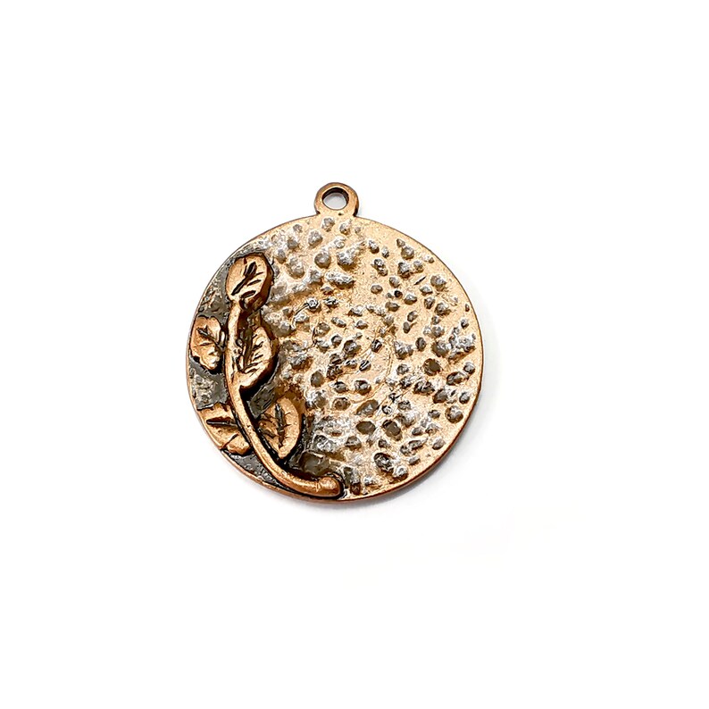 Flower Charms, Plant Charm, Leaves Charm, Spring Charms, Round Disc Charms, Earring Parts, Antique Copper Plated 30x26mm G35456