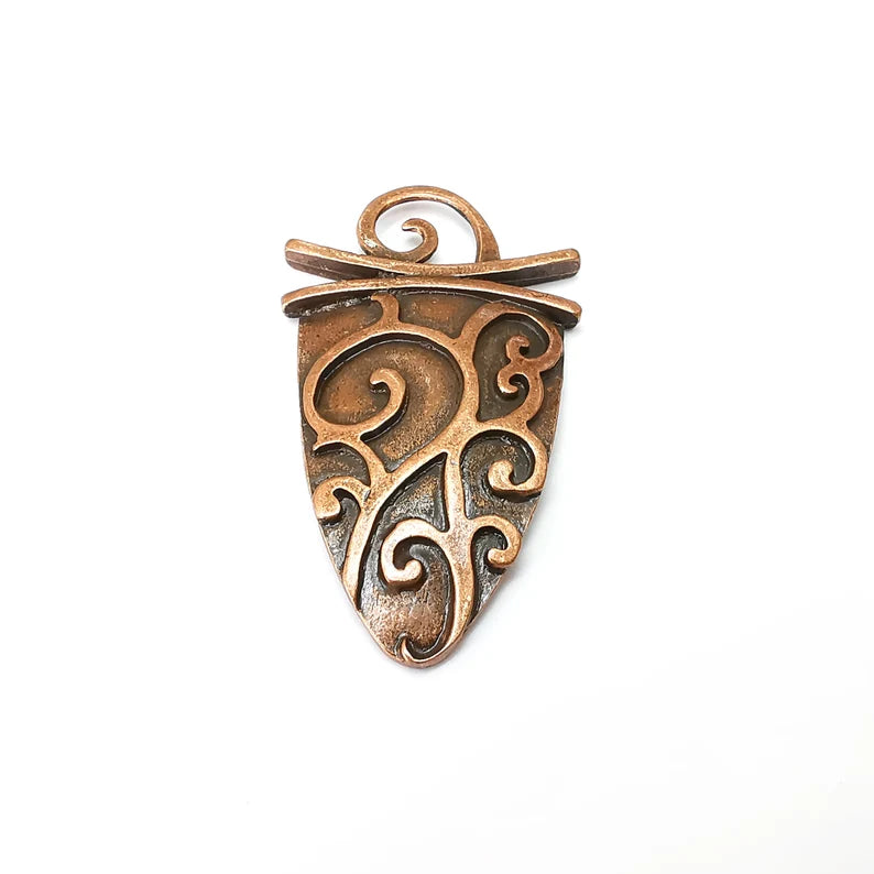 Copper Dangle Pendant, Rustic Pendant, Boho Charm, Earring Charm, Copper Pendant, Necklace Parts, Antique Copper Plated 62x35mm G35549