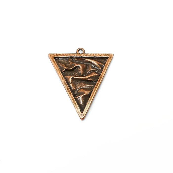 Copper Triangle Charms, Boho Charm, Rustic Charm, Earring Charm, Copper Pendant, Necklace Parts, Antique Copper Plated 37x32mm G35551
