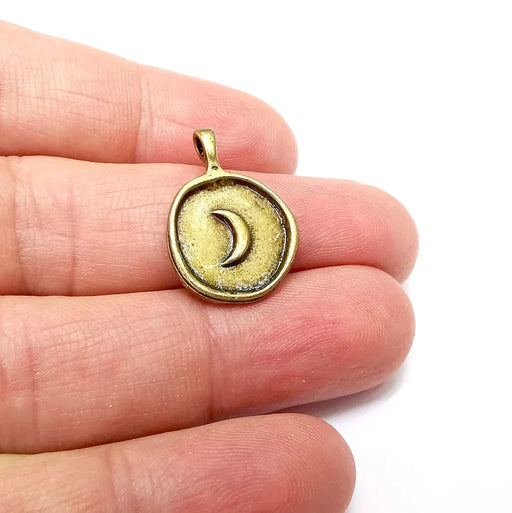 Bronze Crescent Charms, Disc Boho Charm, Rustic Charm, Earring Charm, Bronze Pendant, Necklace Parts, Antique Bronze Plated 24x17mm G35555