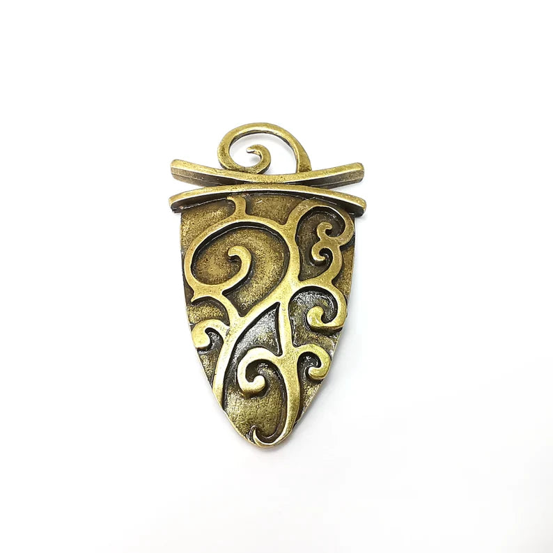 Bronze Dangle Pendant, Rustic Pendant, Boho Charm, Earring Charm, Bronze Pendant, Necklace Parts, Antique Bronze Plated 62x35mm G35559