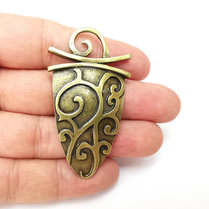 Bronze Dangle Pendant, Rustic Pendant, Boho Charm, Earring Charm, Bronze Pendant, Necklace Parts, Antique Bronze Plated 62x35mm G35559