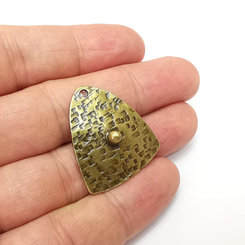 Bronze Dangle Charms, Hammered Boho Charm, Rustic Charm, Earring Charm, Bronze Pendant, Necklace Parts, Antique Bronze Plated 31x28mm G35561