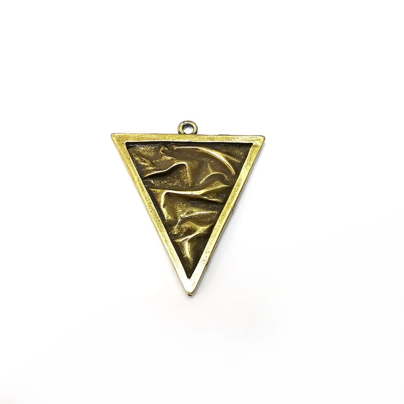 Bronze Triangle Charms, Boho Charm, Rustic Charm, Earring Charm, Bronze Pendant, Necklace Parts, Antique Bronze Plated 37x32mm G35563