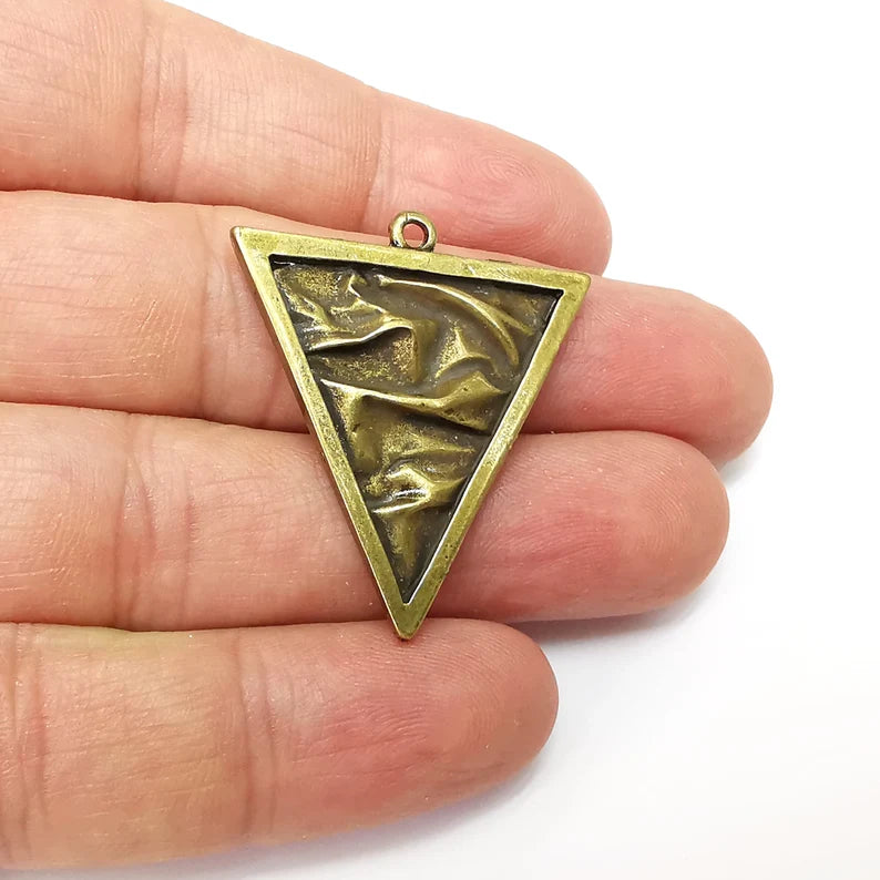 Bronze Triangle Charms, Boho Charm, Rustic Charm, Earring Charm, Bronze Pendant, Necklace Parts, Antique Bronze Plated 37x32mm G35563