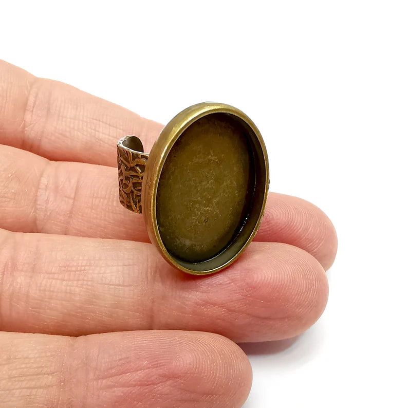Bronze Ring Setting, Cabochon Blank, Resin Bezel, Oval Ring Mounting, Epoxy Frame Base, Adjustable Antique Bronze Plated 25x18mm G28692