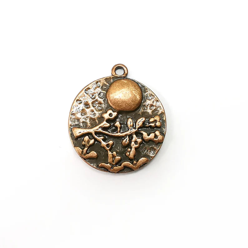 Copper Branch Moon Charms, Baroque Charms, Earring Charms, Copper Rustic Pendant, Necklace Parts, Antique Copper Plated 28x24mm G35461