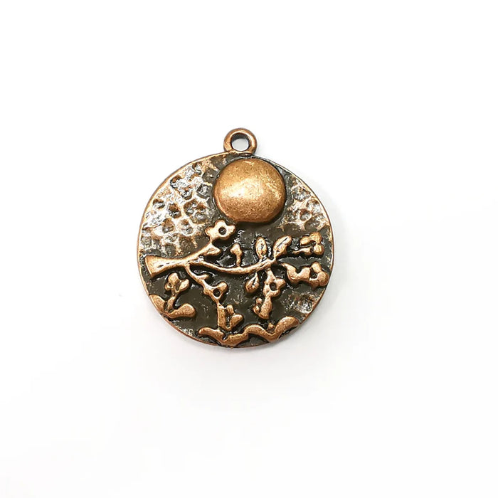 Copper Branch Moon Charms, Baroque Charms, Earring Charms, Copper Rustic Pendant, Necklace Parts, Antique Copper Plated 28x24mm G35461