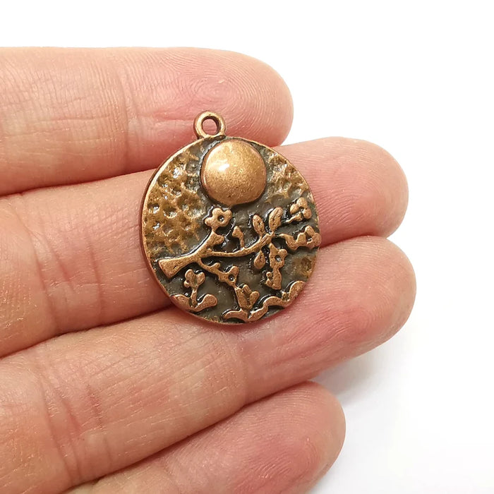 Copper Branch Moon Charms, Baroque Charms, Earring Charms, Copper Rustic Pendant, Necklace Parts, Antique Copper Plated 28x24mm G35461