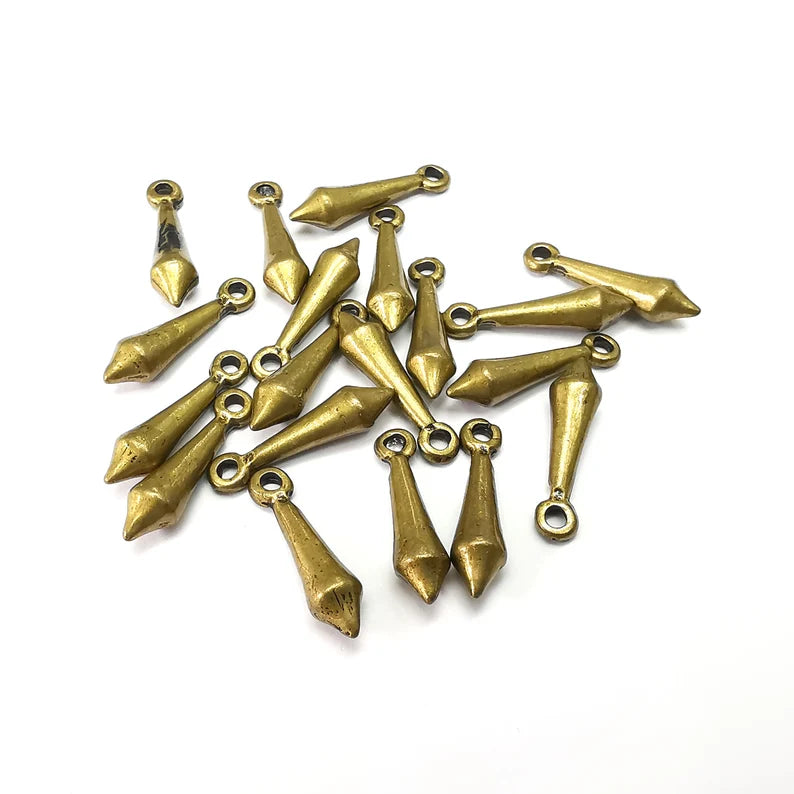 10 Bronze Dangle Charms, Spike Boho Charms, Bracelet Charms, Earring Charms, Necklace Pendant Parts, Antique Bronze Plated 18x4mm G35463