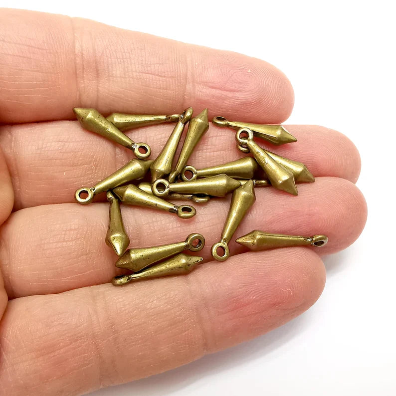 10 Bronze Dangle Charms, Spike Boho Charms, Bracelet Charms, Earring Charms, Necklace Pendant Parts, Antique Bronze Plated 18x4mm G35463