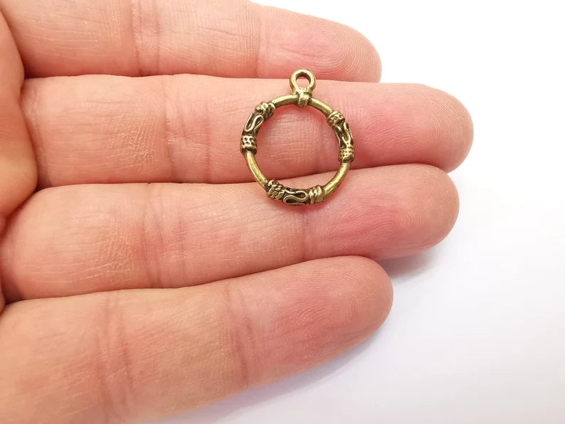 5 Circle Charm Connector, Hammered Disc, Perforated Connector, Round Jewelry Parts, Bracelet Component, Antique Bronze Plated 23x18mm G35464