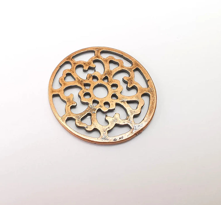 2 Circle Connector, Filigree Disc, Perforated Connector, Round Jewelry Parts, Bracelet Component, Antique Copper Plated Metal 29mm G35465