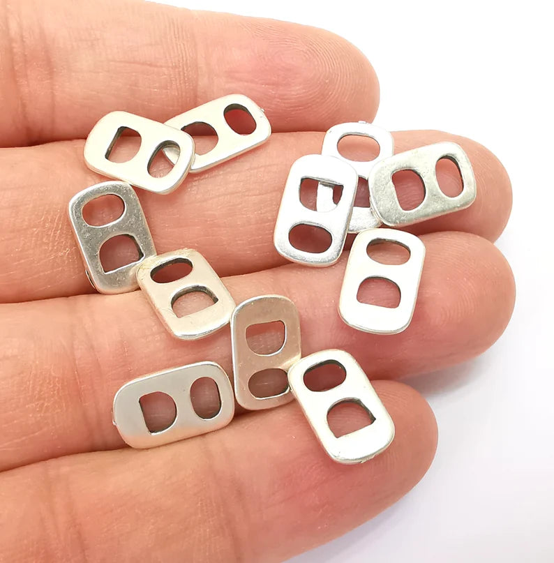 5 Two Hole Connector, Rectangle Jewelry Parts, Silver Bracelet Component, Antique Silver Finding, Antique Silver Plated Metal (14x9mm) G35467