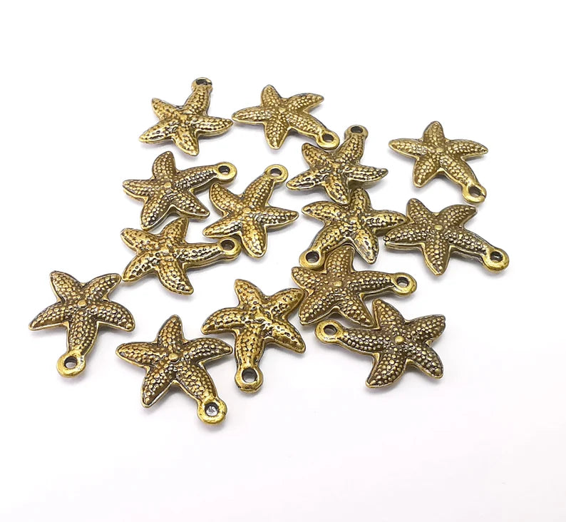 10 Bronze Starfish Charms, Boho Charms, Bracelet Charms, Earring Charms, Necklace Parts, Antique Bronze Plated 14x11mm G35468