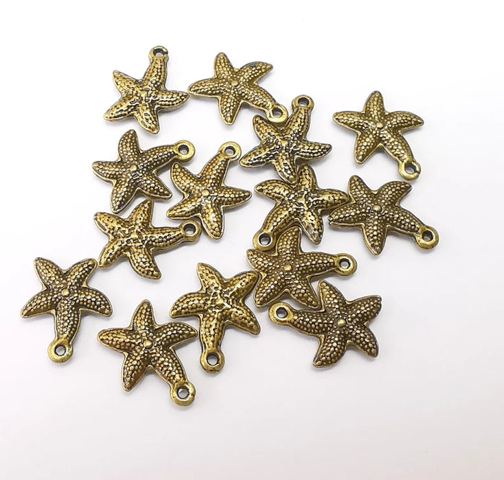 10 Bronze Starfish Charms, Boho Charms, Bracelet Charms, Earring Charms, Necklace Parts, Antique Bronze Plated 14x11mm G35468
