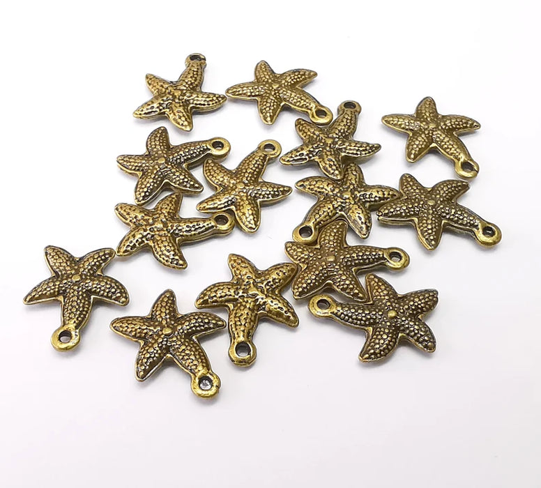 10 Bronze Starfish Charms, Boho Charms, Bracelet Charms, Earring Charms, Necklace Parts, Antique Bronze Plated 14x11mm G35468