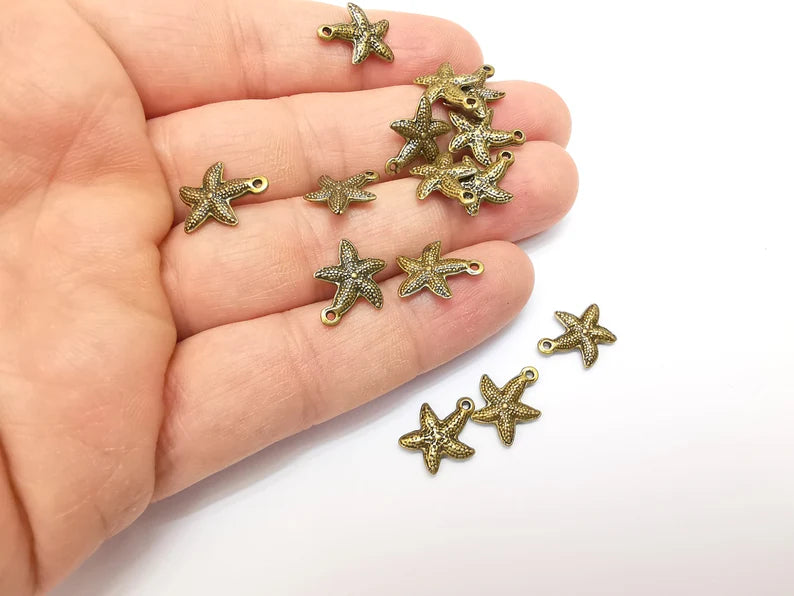 10 Bronze Starfish Charms, Boho Charms, Bracelet Charms, Earring Charms, Necklace Parts, Antique Bronze Plated 14x11mm G35468