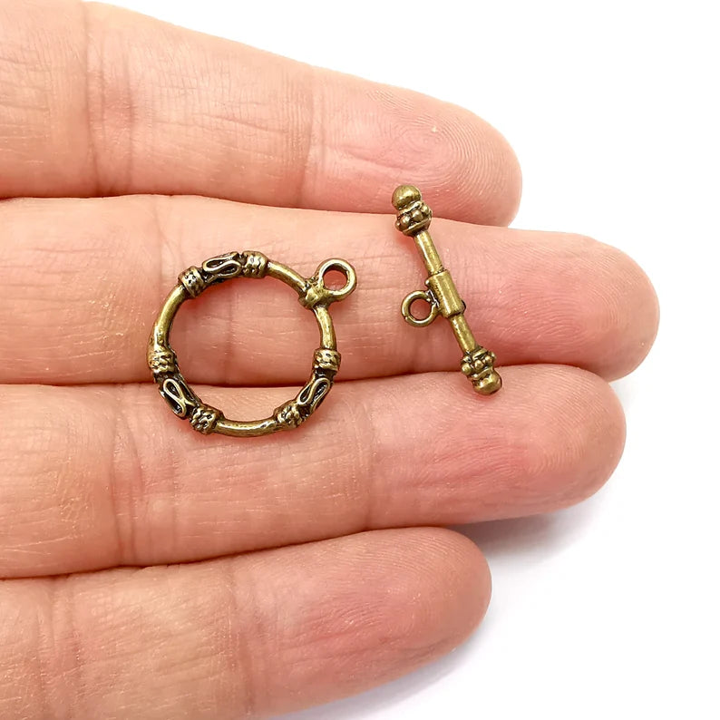 2 Ethnic Toggle Clasps Set, Antique Bronze Plated Toggle Clasp, Findings 24x19mm+23x7mm G35472