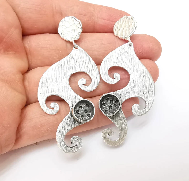 Wave Earring Base, Leaf Earring Blank, Ear Settings Bezel, Resin Blank, Cabochon Mounting, Antique Silver Plated Brass (10mm blanks) G35566