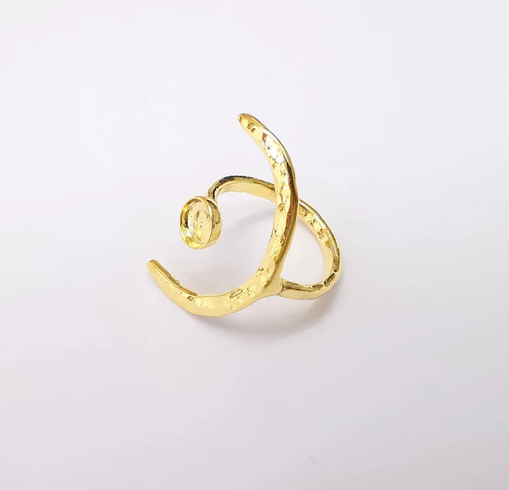 Gold Ring Crescent Setting, Moon Ring Blank, Resin Bezel, Celestial Ring Mounting, Epoxy Frame, Adjustable Antique Gold Plated 6mm G35543