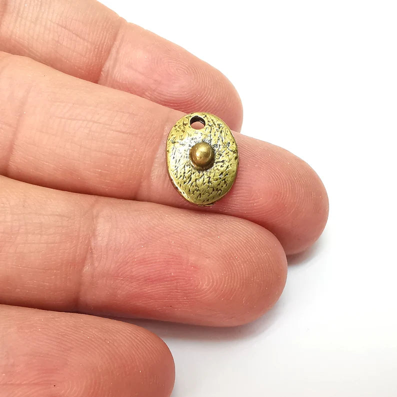 5 Bronze Oval Charms, Boho Charms, Rustic Charms, Earring Charms, Bronze Pendant, Necklace Parts, Antique Bronze Plated 14x10mm G35571