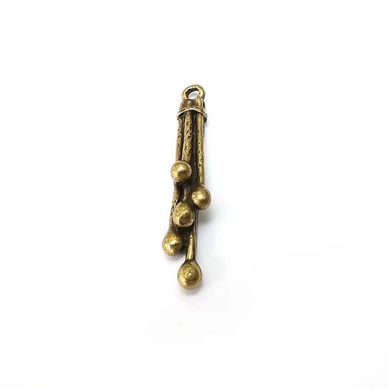 2 Bronze Stalactite Charms, Boho Charm, Rustic Charm, Earring Charm, Bronze Pendant, Necklace Parts, Antique Bronze Plated 38x5mm G35572
